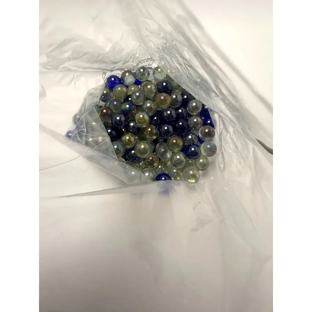 Vintage Glass Marbles 2 Lbs Blue Green Iridescent Swirl Shooter Game Lot
